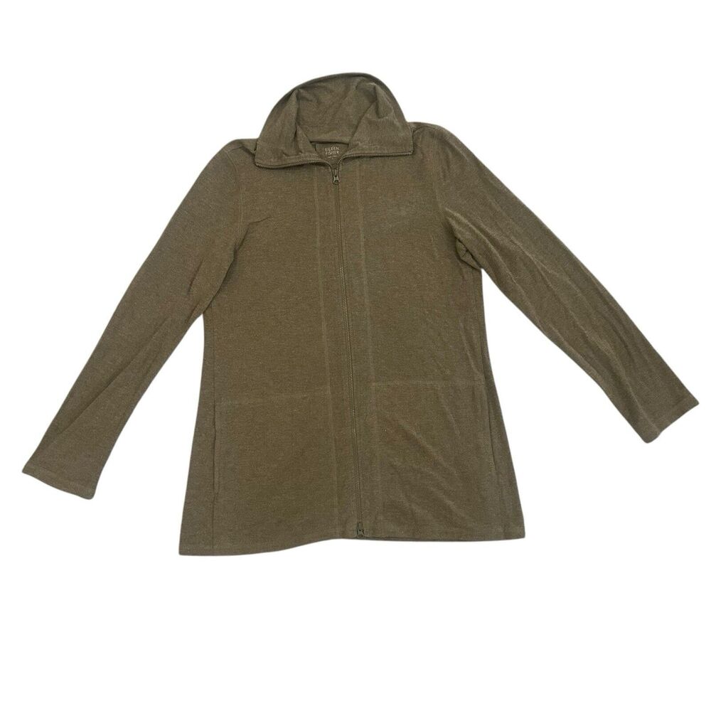 Eileen Fisher Womens Full Zip Tunic Length Sweatshirt Jacket Sz S Green EUC